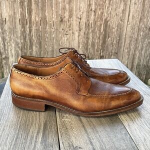 Alan Payne Fatto Mano Deerskin Dress Shoes Men 14 Brown Split Toe Lace Oxfords